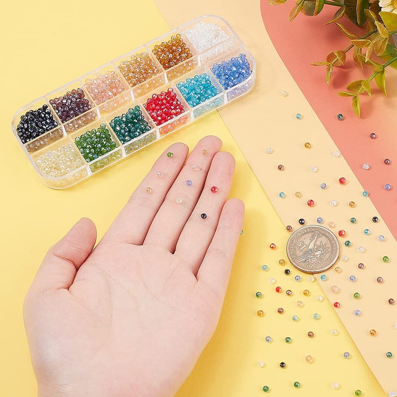 PH PandaHall Briolette Glass Beads Faceted 3mm, 1200pcs 12 Colors Crystal Czech Glass Seed Beads Electroplate AB Color Mini Spacer Loose Beads for Earring Bracelet Necklace Jewelry DIY Craft Making - Image 3